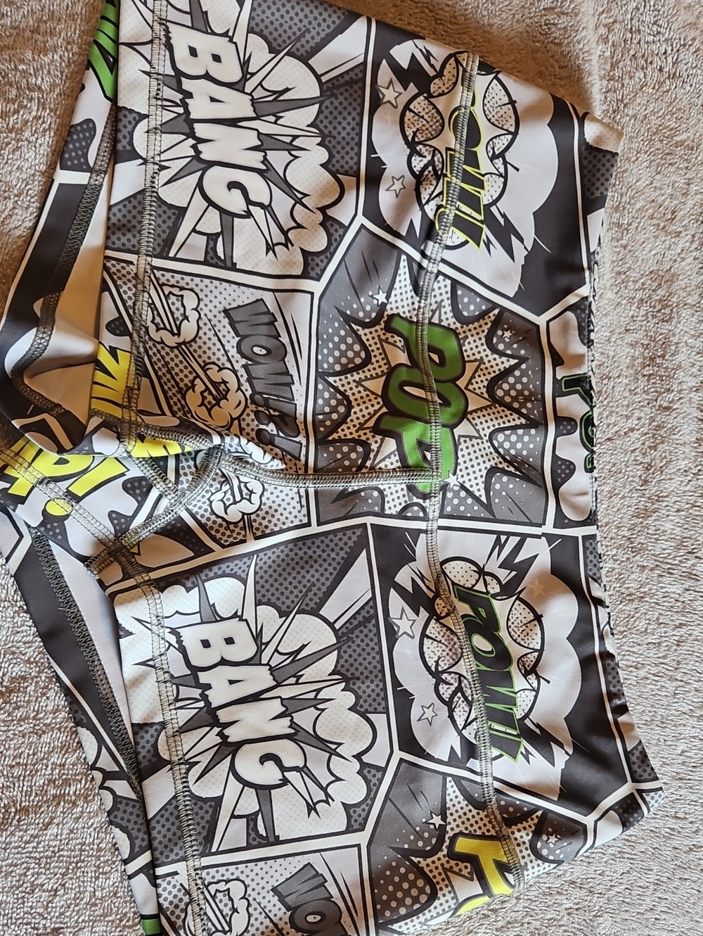 Comic Pop-Print Athletic Shorts in Black, White & Neon Green